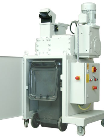 Festplattenschredder mit Untrgestell für Container