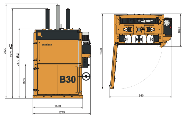 Ballenpresse Bramidan B30 Aussenmasse | Toel Recycling AG
