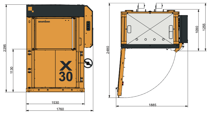 Ballenpresse Bramidan X30 Aussenmasse | Toel Recycling AG
